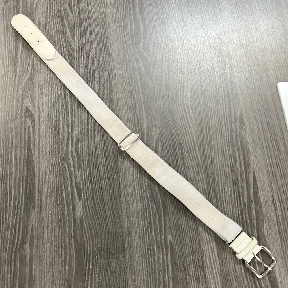 White Softball Belt Silver Buckle